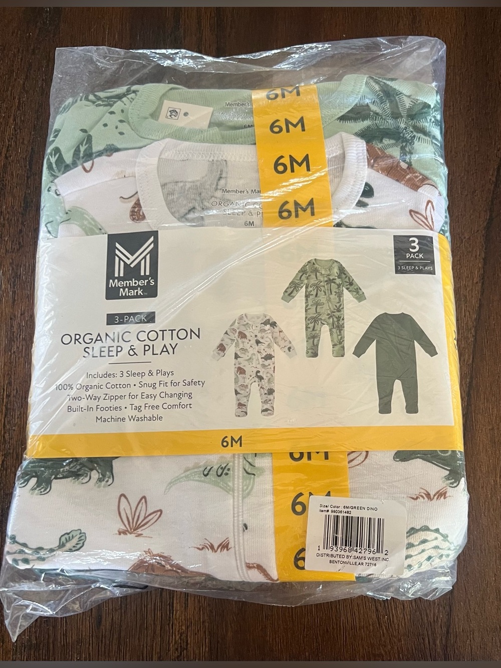 Member's Mark Organic Cotton Baby Boys Footie Sleep & Play 3-Pack 6M Brand New!